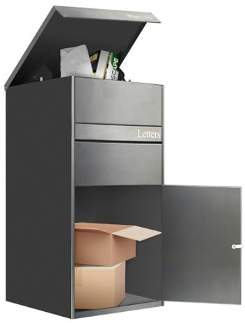 DWD ® Extra Large Parcel Drop Box 42cm wide x 102cm high x 40cm depth, High Security Design Solution for Safely Receiving Your Parcels, Letters, Assisted Lid, Wall/Floor Fixings Anthracite Grey