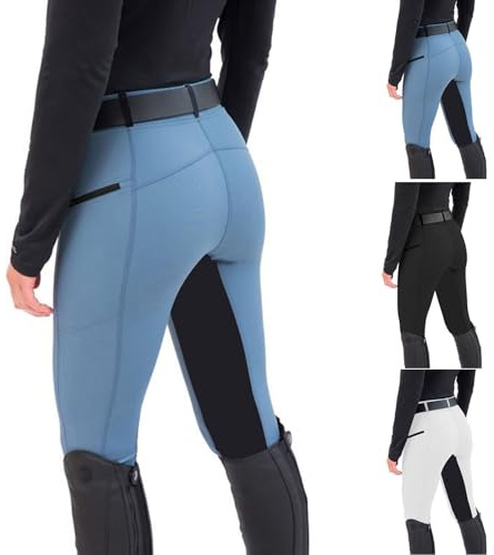 Legging d'Équitation pour Femme - Taille Haute avec Poche pour Téléphone - Stretch - Passants de Ceinture - Anti-Boulochage - Pantalon de Cheval