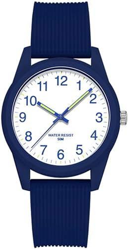 findtime Damenuhren 5ATM Wasserdicht, Einfach Minimallistic Armbanduhr für Damen Silikon Blau Armband Analog Quarz Sportuhr für Frauen Mädchen Kids
