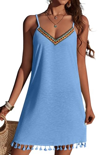 AI'MAGE Beach Dress Ladies Airy Summer Bikini Cómodos Vestidos de Verano con Cuello en V sobre Tirantes Ajustable Elegante Traje de Baño Ligero Azul Claro L