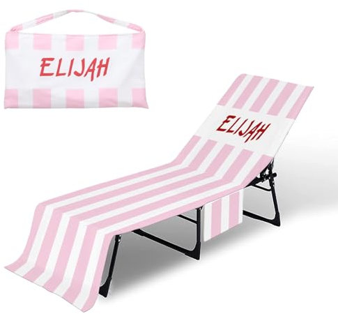Sleeleece Personalised Lounger Mate Beach Towel,Personalised Striped Sun Lounger Beach Towel with Pockets,Lightweight Microfiber Custom beach Chair Cover towel for Summer Garden Pool Holiday Travel