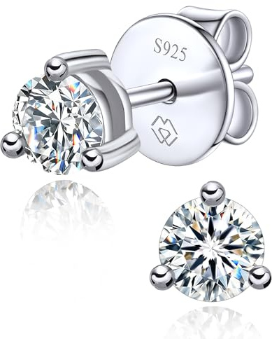 MomentWish Moissanite Ohrringe Silber 925, 1 Karat/5mm Ohrstecker Damen 585 Weißgold Beschichtete Diamant Ohrring Stecker Hypoallergen Schmuck Geschenk für Frauen