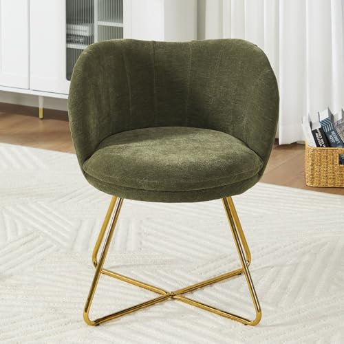 chairus Modern Accent Chair in Chenille Leisure Armchair, Upholstered Barrel Chair for Living Room/Bedroom, Comfy Occasional Tub Chair with Metal Legs, Green