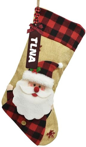 Medias de Navidad personalizadas con nombres（Puede ser marcado por sí mismo, no es impreso） - Gran calcetín colgante, decoración para chimenea, árbol de Navidad y celebraciones familiares (Papá Noel)