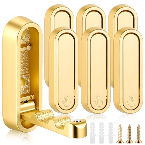 IANFAN 6 Pcs Gold Folding Wall Hooks, Heavy Duty Folding Coat Hooks for Closet Zinc Alloy Foldable Hangers Space-Saving Wall Hook Set for Bathroom Kitchen Bedroom