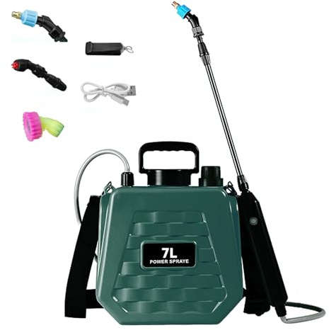 Spruzzatore elettrico 10 l/7 l, ricaricabile 1500 mAh, potente spruzzatore da giardino con 3 ugelli regolabili, canna telescopica, irrigazione, diserbo, pulizia per prato, cortile e giardino (7 l