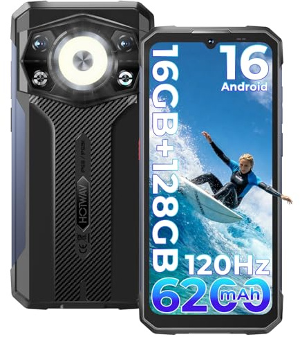 HOTWAV Cyber 17 Rugged Smartphone Android 16-16GB+128GB/2TB TF/Octa-core Telefono Indistruttibile Cellulare Robusto, 6200mAh 6.75 HD+ 48MP+16MP, Gemini AI, NFC/Face ID/OTG/GPS/Dual SIM 4G