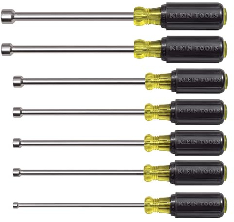Klein Tools 647M Tool Set, Made in USA, Magnetic Nut Drivers Sizes 3/16, 1/4, 5/16, 11/32, 3/8, 7/16, 1/2-Inch, 6-Inch Hollow Shafts, 7-Piece