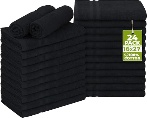 Utopia Towels Cotton Bleach Proof Salon Towel 16 by 27 inches, Bleach Safe 100% Cotton Hand Towel for Gym, 24 Pack, Black