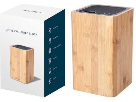 KITCHENDAO Ceppo Coltelli da Cucina in Bamboo, Porta Coltelli Rimovibile con Slot per Forbici, può Contenere 12-15 Coltelli