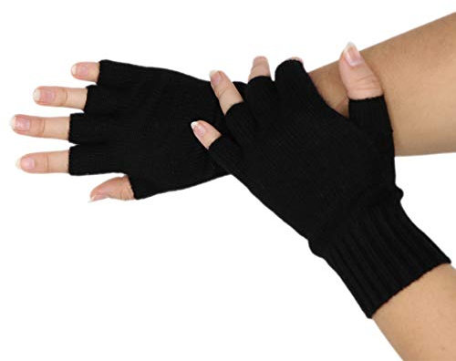 Prettystern Damen 100% Kaschmir-Wolle Halbfinger kurzfinger-handschuhe Fingerlose -Handschuhe Pulswärmer Cashmere Schwarz