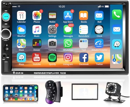 Podofo Car Stereo Double Din Car Radio 7 Inch MP5 Player with HD Touch Screen Digital Display Bluetooth Multimedia Support PhoneLink USB SD Aux-in 2 Din Autoradio with Backup Camera