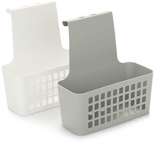 com-four® 2x Cesta Colgante para la Puerta, Caja de Almacenamiento Robusta de Plástico, Organizador Robusto y Ligero para Cocina, Baño y Armario (Hängekorb 2 Stück grau/weiß)