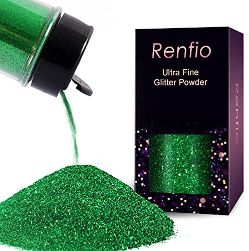 Renfio Ultra Fine Glitter Powder Metallic Resin Glitter 2.11 Oz (60g) Flakes Crafts Sequins Epoxy Chips Flakes for Tumblers Slime Painting Arts Nail Holiday Decoration - Grass Green