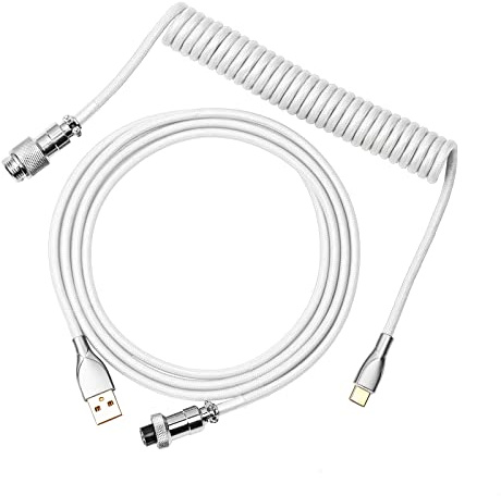 EPOMAKER MIX Type C Coiled Cable 1.8m, Type-C To USB A, TPU Mechanical Keyboard Cable with Detachable Aviator Connector for Gaming Keyboard (White)