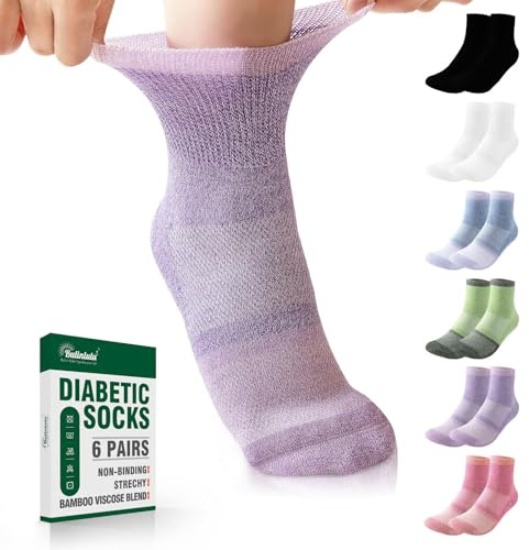 Bulinlulu Diabetic Socks for Women&Men,6 Pairs Non Binding Diabetic Ankle Socks,Wide Socks with Seamless Toe(Medium,Bright Colors-6 Pairs)