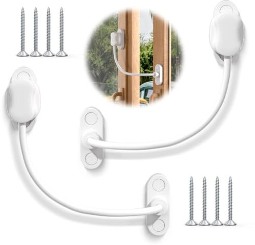 Bwintech 5 Pack White Keyless Window Restrictor, UPVC Window Security Cable Lock Limits Open Spaces to Keep Children Safe and Prevent Injury and Theft