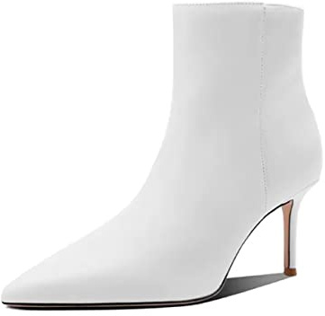 HDEUOLM Donna Spillo Medio Tacco Heel a Punta Slip-on Cerniera Stivaletti da Matrimonio Dress 6 CM Heels Bianco 38 EU