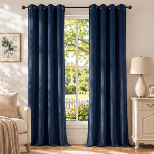 Ystyle Sammet Gardiner 2er Set, 100% Mörkläggningsgardin, Värmeisolerande Gardin Mot Kyla Och Värme, Ogenomskinliga Sovrum Vardagsrumsgardin, Ljuddämpande Gardin Med Ösen, 140×160cm, Blå