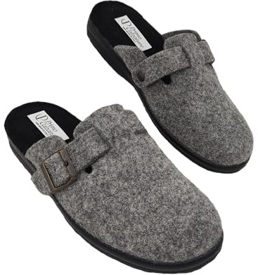Le Valdostane, Fantastiche Pantofole Uomo Invernali da Casa, Calde e Imbottite, Ciabatte Inverno Antiscivolo con Pelo, Ciabatta da Camera Made in Italy, Fibbia Regolabile Comfort Unico (Grigio, 42)