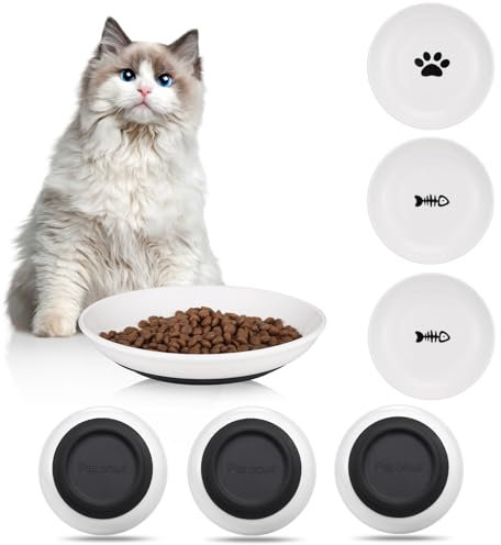 Hejo 3 Stück Katzennapf Keramik, Katzenteller Flach Keramik, Rutschfester Fressnapf für Katze, Flacher Katzenteller, Katzen Napf für Katzen Kleine Hunde
