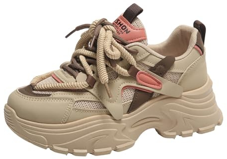 VAXAV Women's Fashion Breathable Mesh Platform Sneakers Casual Jogging Walking Shoes Size 8.5 Khaki Brown