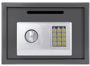 Safe, Lock & Safe Digital Depository,16L Home Digital Safe Electronic Cabinet Safes Cash Box Wall Safe with 2 Manual Override Keys,Money Box Wall Mounted for Office Hotel (Grey)