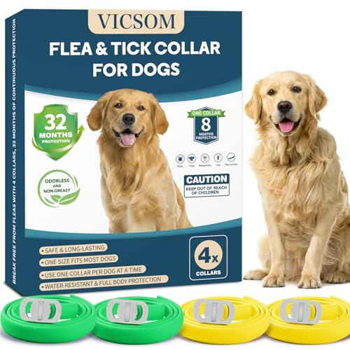 4 Pack Flea Collar for Dogs, 32 Months Flea and Tick Prevention for Dogs