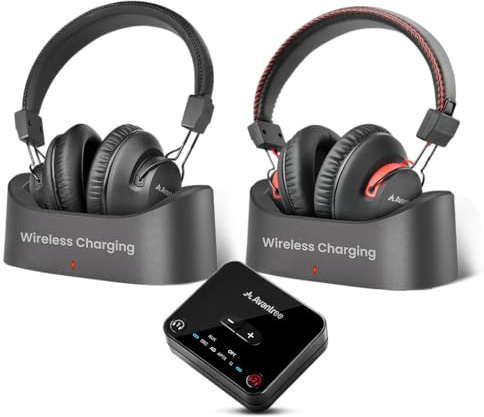 Avantree HT41899 Plus 2 – Dual Casque TV sans Fil Bluetooth 5.3 pour Television avec Transmetteur, Stations de Charge, aptX Adaptive et Latence Basse – Compatible Optique et AUX 3,5 mm