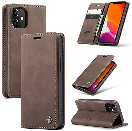 owlhold Coque iPhone 12 Mini Housse Antichoc en Cuir PU Premium Fentes Cartes Etui Pochette de Portefeuille avec Fonction Support Case à Rabat Housse pour iPhone 12 Mini - Café