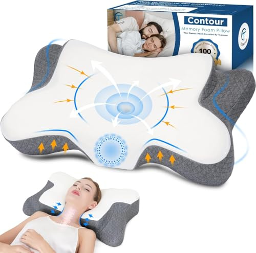 Teemour Cuscino ergonomico in memory foam, per dormire sul fianco, schiena e addormentarsi con copertura rimovibile, tessuto traspirante e durevole (grigio)