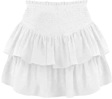 Minigonna da donna con pieghe, gonna sexy a balze, tinta unita, a vita alta, casual, estiva, svasata, irregolare, base di gonne corte da spiaggia leggera, di grandi dimensioni, per spiaggia, viaggi