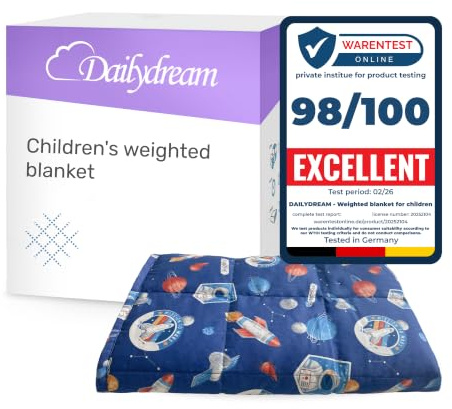 Dailydream Manta Pesada para niños, 104 x 150 cm, 3,2 kg, diseño de Espacio, de algodón 100%, Relleno de Perlas de Cristal, para Dormir y terapéutica, Peso Corporal 35-55 kg