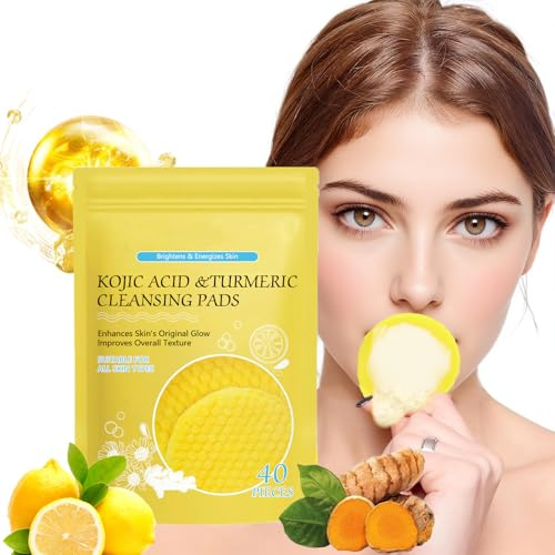 40 Almohadillas Limpiadoras con Ácido Kójico y Cúrcuma, Exfoliantes Faciales para Piel Opaca, Limpieza Profunda, Hidrata y Minimiza Poros para Todo Tipo de Piel