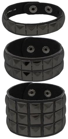 DATOA 3Pcs Black Studded Leather Bracelet for Men Women Emo Wristband Punk Gothic Grunge Accessories-Black