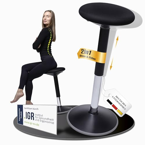 ERGOOCEAN Taburete de oficina ergonómico, 2 en 1, altura regulable de 56 a 81 cm, taburete ergonómico para oficina y escritorio, con efecto oscilante (negro)