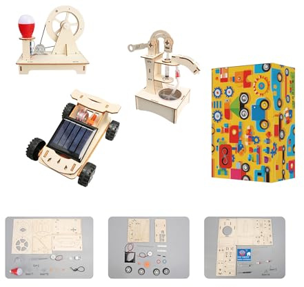 STEM - Kit di costruzione per bambini dai 6 anni di auto solare generatore a manovella e pompa dell'acqua manuale, modello fai da te con motore