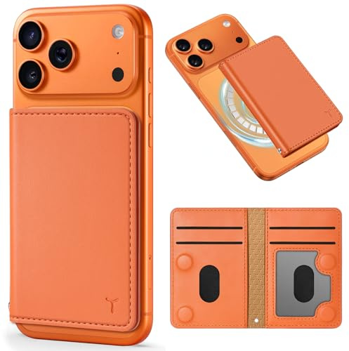 TUCCH Cartera Magnética para iPhone con 6 Ranuras Tarjetas, Bloqueo RFID [Ventana ID Transparente], Piel Sintética, para Serie iPhone 17/16/15/14/13/12/Plus/Pro/Pro Max (Excepto Mini), Naranja Cósmico