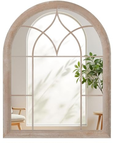 COSTWAY Trädgårdsspegel 69 x 88,5 cm, väggspegel, båge med metallram, dekorativ spegel för inomhus- och utomhusbruk, fönsterspegel, dekorativ spegel rustik