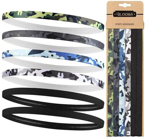 Blooms 6 diademas deportivas para hombres, diademas elásticas para mujeres, bandas finas de moda para hombres y niños, bandas de agarre de silicona antideslizantes para yoga, fútbol, correr, gimnasio