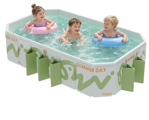 Piscina Plegable 220x135x50 cm - Gran Piscina Familiar para Niños y Adultos, Portátil con Doble Desagüe, Fácil Limpieza y Ahorro de Espacio, Ideal para Jardín, Terraza, Playa y Fiestas de Verano