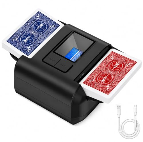 OUFUYU Mélangeur de Cartes Automatique 1-2 Jeux Mode Auto/Manuel USB-C | Rechargeable Portable Mélange Silencieux Rapide pour Poker Rommé Texas Hold'em Bridge Soirées jeux , Voyages, Camping Noir