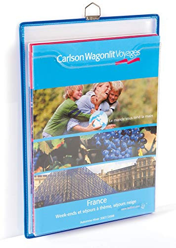 Tarifold 354001 Brochure à Suspendre A4, Pochettes Porte Affiche Rigide avec Anse métallique, Cadre Blue, Bleu - Lot de 5