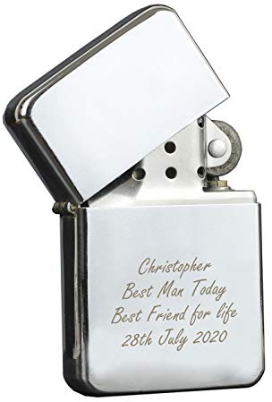 Custom Personalised Laser Engraved Windproof Silver Lighter. Ideal for Birthdays, Xmas, Weddings.