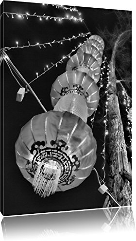 Pixxprint Monocrome, traditionelle chinesische Lampions, Größe: 60x40cm, Leinwandbild, fertig gespannt, Wandbild, Dekoration, Kunstdruck, kein Poster