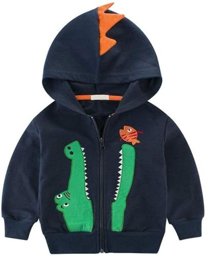 TEDD Felpe con Cappuccio per Ragazzi Dinosauro Coccodrillo 100% Cotone Zip Cerniera Felpa Copricapo Giacca Bambini 4-5 Anni