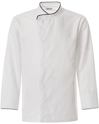 JOBLINE Giacca Cuoco Micropiping No Stiro antimacchia Traspirante Colore Bianco in Microfibra con Morbida Maglia Elastica su Schiena Ideale per Chef Cucina Scuola ristorazione tg. S