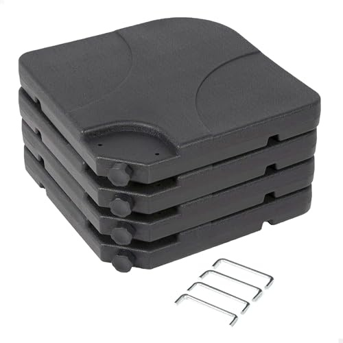 AKTIVE Base per ombrellone riempibile, 4 pezzi in HDPE nero 50x50x7,5 cm, fino a 80 kg con sabbia o 60 l di acqua, con maniglie e sistema di fissaggio (62196)