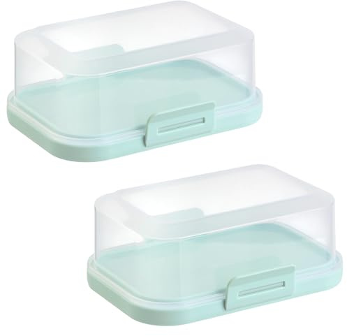 ENGELLAND - 2 x Stapelbare Butterdose mit Deckel und Klick-Verschluss, Mint/Transparent, Plastik-box, Butter-Glocke, BPA-frei, Mehrzweck, robust