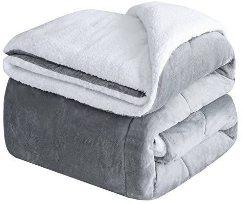 CHOSHOME Manta Cama Invierno, Manta Sofa Grande Manta Sherpa Franela Reversible Suave, Caliente, Manta de Lana de Cordero Transpirable Invierno Manta para sofá, Cama, Sillón (Gris,230X270CM)